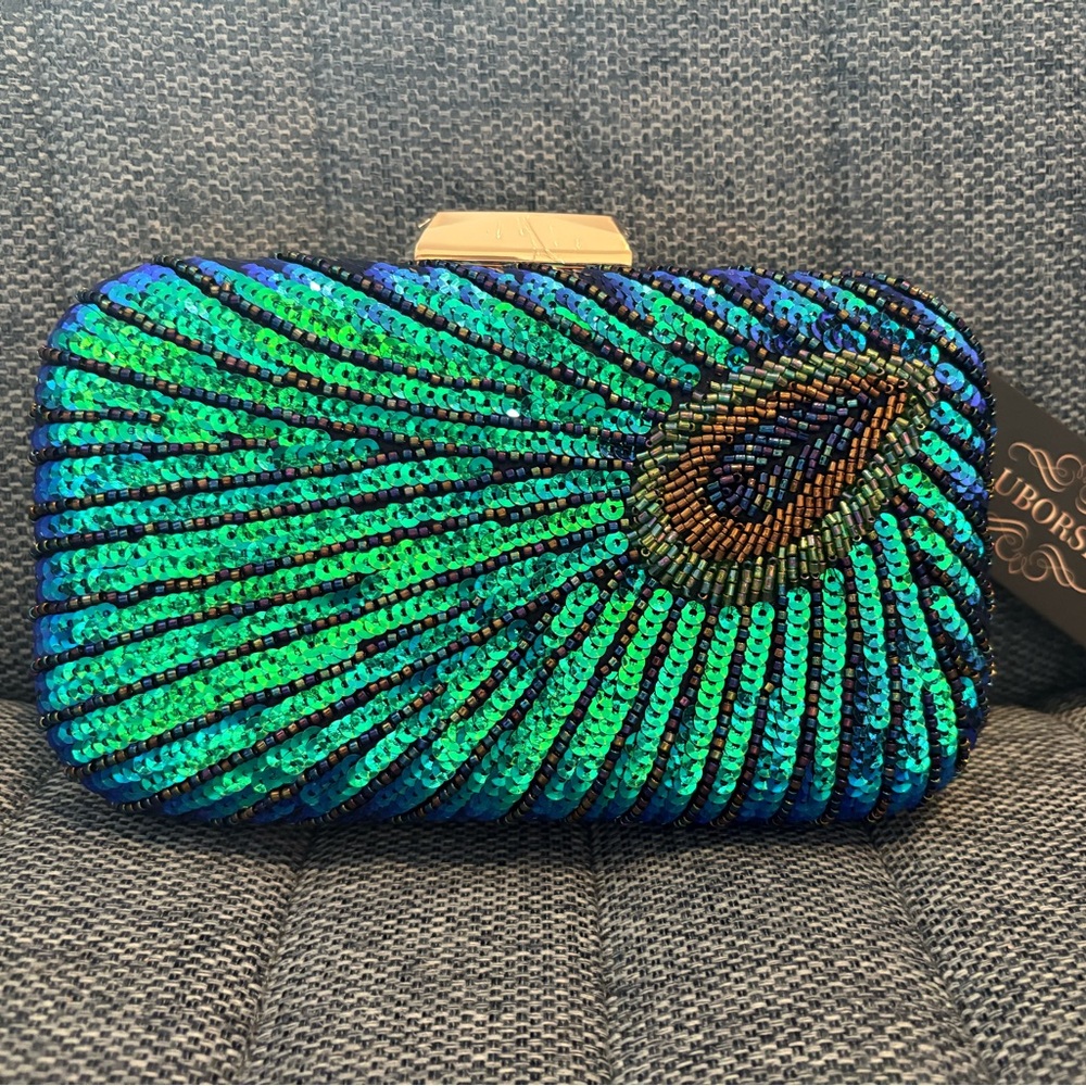 Blue and Green Sequin Clutch